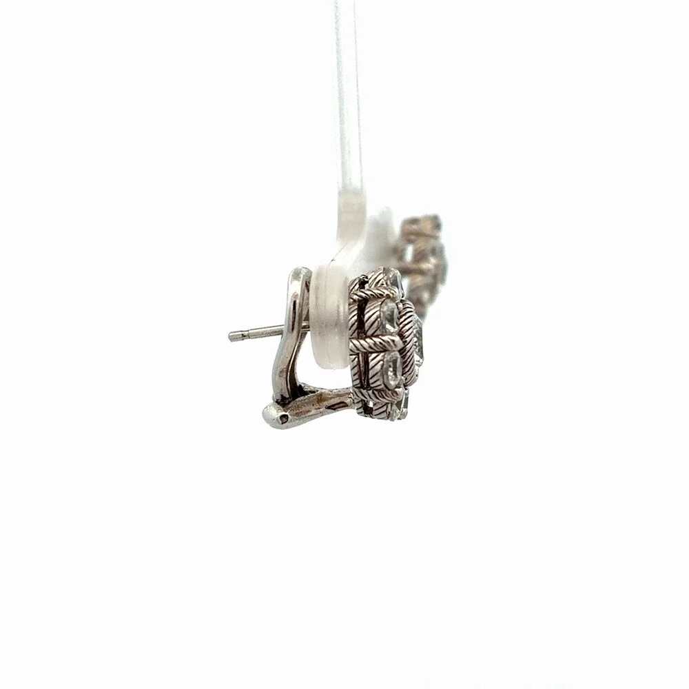 Designer Judith Ripka Sterling Silver Cubic Zirconia Flower Lever Back Earrings